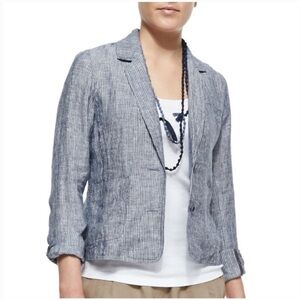 Eileen Fisher Linen Blue and White Railroad Stripe Casual Blazer Size XL